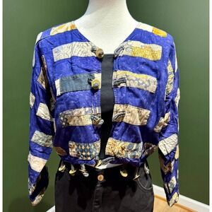 Vtg Nativewear‎ Designs Patchwork Kimono Boho Festival Cropped Jacket Women's S